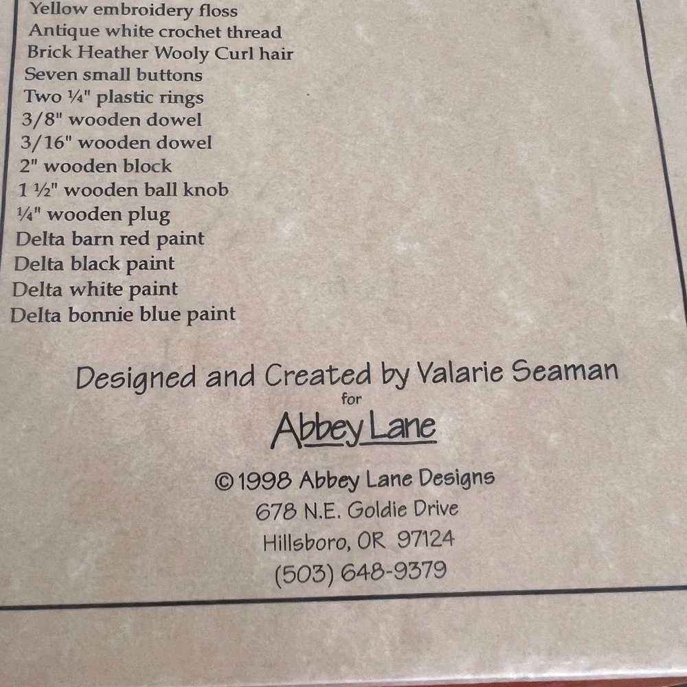 Abbey Lane Olde Toys 24 Inch Raggedy Doll Sewing Pattern 142 Valarie Seaman 1998